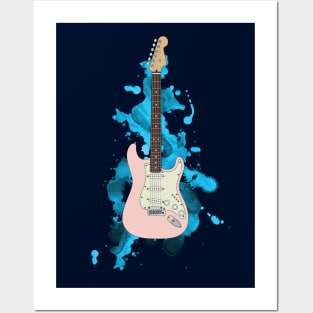 S-Style Electric Guitar Pink Color Posters and Art